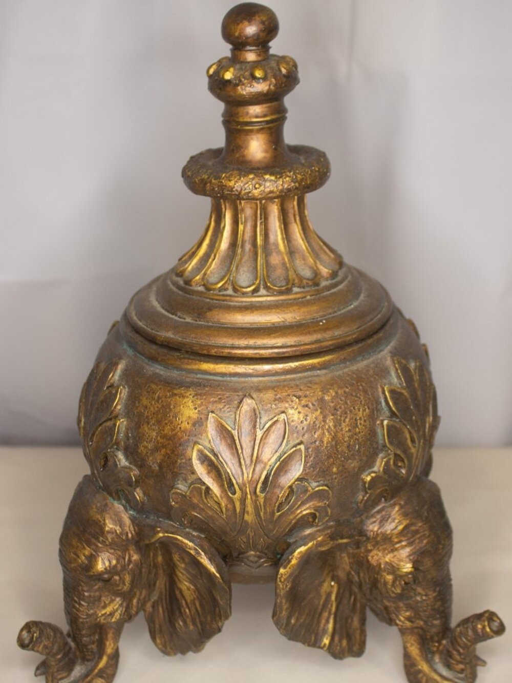 Large Elephant Decorative Urn – Resin – Gold Finish – 11.5” – Read